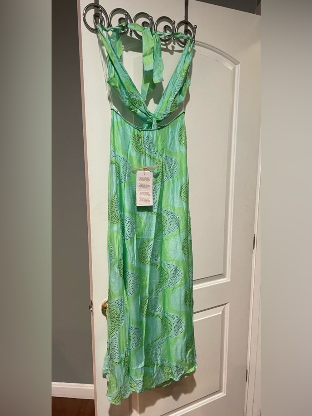 New! Sundress Revolve Shana Cutout Maxi Dress Amazonia Rhinestones Lime & Pool💚S - Picture 13 of 16
